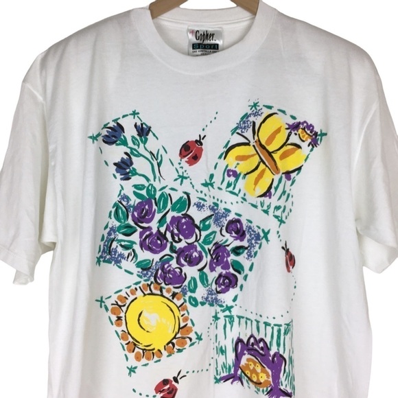 VINTAGE 90s Graphic T Shirt Gopher Sport Nature Flowers Ladybug Frog Butterfly - Picture 2 of 13